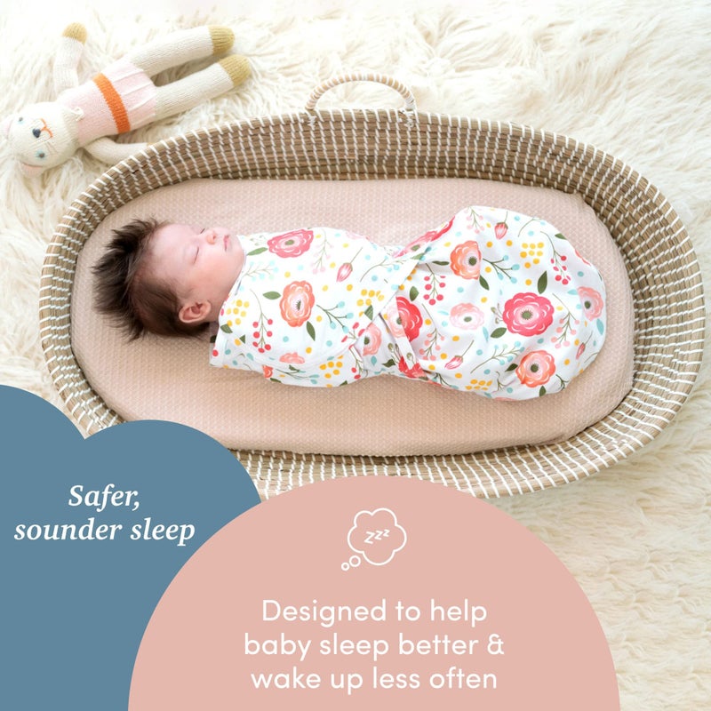 SleepingBaby Zippy Swaddle - Cozy Baby Swaddle Blanket with Convenient Bottom Zipper for Easy Diaper Changes - Pink Poppy - Medium/Large - Image 2